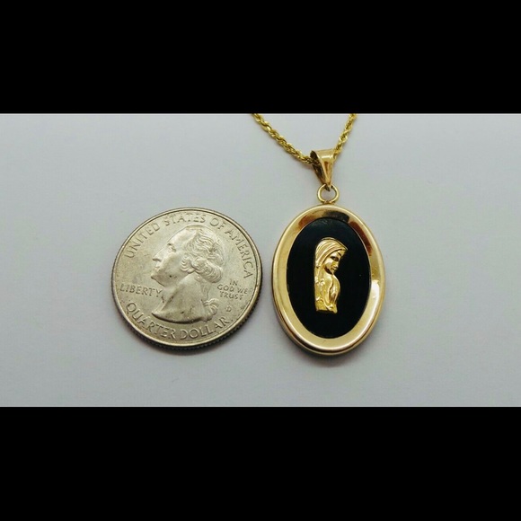 14K GOLD VIRGIN MARY BLACK ONYX PENDANT and Chain - Picture 4 of 9